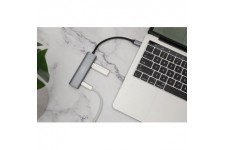 DIGITUS Hub USB-C, 4 ports, 2x USB A + 2x USB-C, gris foncé