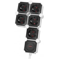 LogiLink Bloc multiprises flexible, 5 prises, noir/blanc