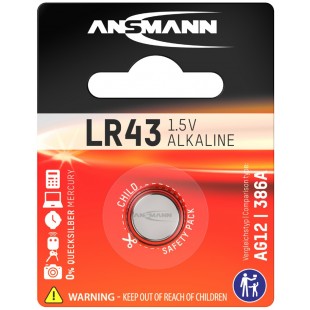 ANSMANN Pile bouton alcaline LR43/LR1142/AG12, 1,5 Volt