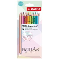 Etui carton x 12 crayons de couleur aquarellables STABILOaquacolor Pastellove - coloris pastel