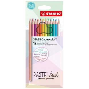 Etui carton x 12 crayons de couleur aquarellables STABILOaquacolor Pastellove - coloris pastel