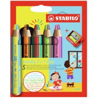 Etui carton x 5 crayons multi-talents STABILO woody 3 in 1 duo + 1 taille-crayon