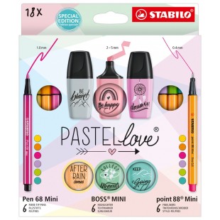 STABILO Kit écriture Mini World Pastellove, étui de 18