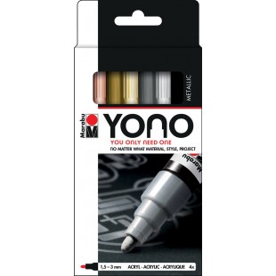 Marabu Feutre acrylique 'YONO', 0,5 - 1,4 mm, set de 4 METAL