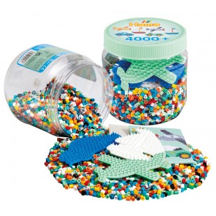 Hama Perles à repasser midi + plaque à picots, pot plastique
