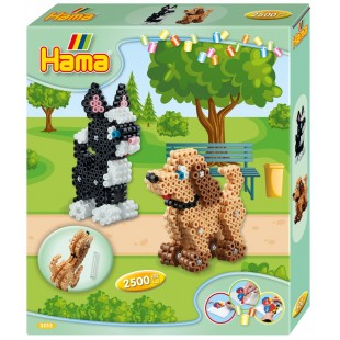 Hama Perles à repasser midi 3D 'Chien & chat', boîte cadeau