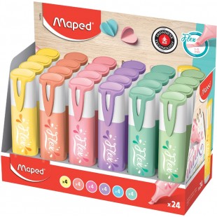 Lot de 24 : Maped Surligneur FLEX PASTEL, pointe souple, présentoir, 24