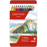 CARAN D'ACHE Crayons de couleur PABLO, étui métal de 12