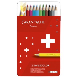 CARAN D'ACHE Crayons de couleur Swisscolor, étui métal de 12