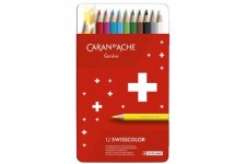 CARAN D'ACHE Crayons de couleur Swisscolor, étui métal de 12