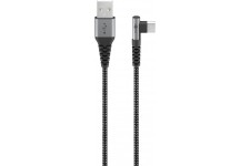 Câble Textile USB-C™ vers USB-A avec Fiches Métalliques (Gris Sidéral/Argent), 90°, 2 m