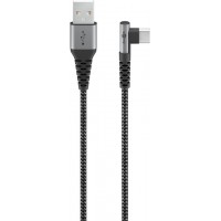 Câble Textile USB-C™ vers USB-A avec Fiches Métalliques (Gris Sidéral/Argent), 90°, 1 m