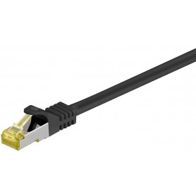 RJ45 Câble Patch, CAT 6A S/FTP (PiMF), 500 MHz, avec CAT 7 Câble Brut, noir 1 m