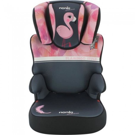 Rehausseur NANIA BEFIX - Groupe 2/3 (15-36 Kg) - Tetiere réglable en hauteur - 4 étoiles ADAC - Flamingo - Fabriqué en France