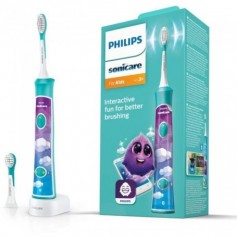 Brosse a dents électrique connectée PHILIPS SONICARE HX6322/04 pour enfant (2 modes 3+ et 7+ - Bleu turquoise) 2 tetes de bros