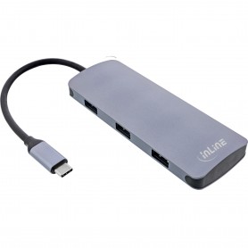 InLine® USB 3.2 Gen.2 Hub, 4x USB-C + 3x USB-A, PD 100W, aluminium, grey