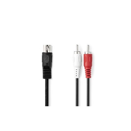 Câble audio DIN | DIN 5-Pin Mâle | 2x RCA Male | Plaqué nickel | 1.00 m | Rond | PVC | Noir | Label