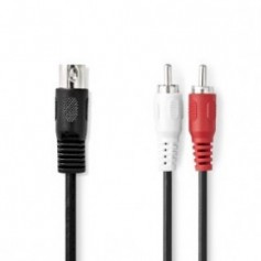 Câble audio DIN | DIN 5-Pin Mâle | 2x RCA Male | Plaqué nickel | 1.00 m | Rond | PVC | Noir | Label