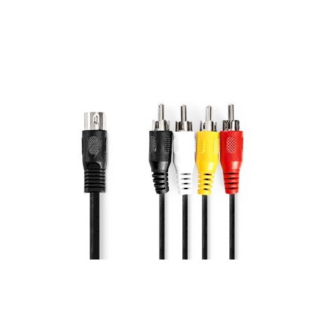 Câble audio DIN | DIN 5-Pin Mâle | 4x RCA Mâle | Plaqué nickel | 1.00 m | Rond | PVC | Noir | Label