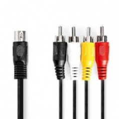 Câble audio DIN | DIN 5-Pin Mâle | 4x RCA Mâle | Plaqué nickel | 1.00 m | Rond | PVC | Noir | Label