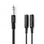 Câble audio stéréo | 6.35 mm Mâle | 2x 6.35 mm femelle | Plaqué nickel | 0.20 m | Rond | Noir | Boîte