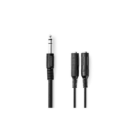 Câble audio stéréo | 6.35 mm Mâle | 2x 6.35 mm femelle | Plaqué nickel | 0.20 m | Rond | Noir | Boîte