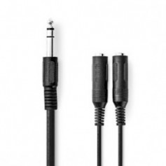 Câble audio stéréo | 6.35 mm Mâle | 2x 6.35 mm femelle | Plaqué nickel | 0.20 m | Rond | Noir | Boîte