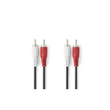 Câble audio stéréo | 2x RCA Male | 2x RCA Male | Plaqué nickel | 10.0 m | Rond | Blanc / Rouge | Label
