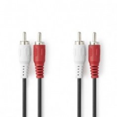 Câble audio stéréo | 2x RCA Male | 2x RCA Male | Plaqué nickel | 10.0 m | Rond | Blanc / Rouge | Label