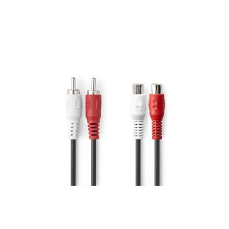 Câble audio stéréo | 2x RCA Male | 2x RCA Femelle | Plaqué nickel | 2.00 m | Rond | Noir | Label