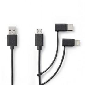 Câble 3 en 1 | USB 2.0 | USB-A Mâle | Apple Lightning à 8 broches / USB Micro-B mâle / USB-C™ Mâle | 480 Mbps | 1.00 m | Plaqué 