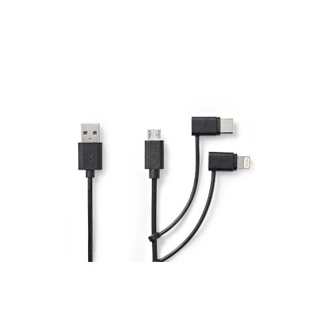 Câble 3 en 1 | USB 2.0 | USB-A Mâle | Apple Lightning à 8 broches / USB Micro-B mâle / USB-C™ Mâle | 480 Mbps | 1.00 m | Plaqué 
