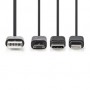 Câble 3 en 1 | USB 2.0 | USB-A Mâle | Apple Lightning à 8 broches / USB Micro-B mâle / USB-C™ Mâle | 480 Mbps | 1.00 m | Plaqué 