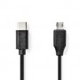 Câble USB | USB 2.0 | USB-C™ Mâle | USB Micro-B mâle | 60 W | 480 Mbps | Plaqué nickel | 1.00 m | Rond | PVC | Noir | Label