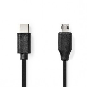 Câble USB | USB 2.0 | USB-C™ Mâle | USB Micro-B mâle | 60 W | 480 Mbps | Plaqué nickel | 1.00 m | Rond | PVC | Noir | Label