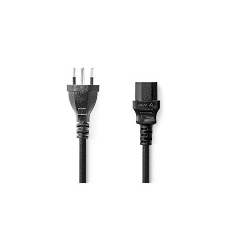 Câble d'alimentation | CH Type 12 | IEC-320-C13 | Droit | Droit | Plaqué nickel | 2.00 m | Rond | PVC | Noir | Label
