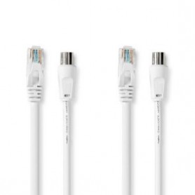 Câble combiné Coax et Cat6 | IEC (Coax) Mâle / RJ45 Male | IEC (Coax) Femelle / RJ45 Male | Plaqué nickel | RG58 | 75 Ohm | Doub