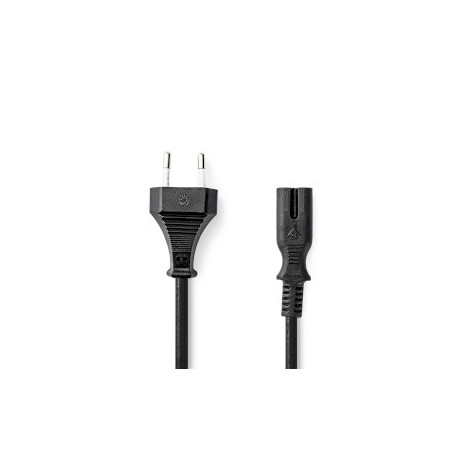 Câble d'alimentation | Euro Masculin | IEC-320-C7 | Droit | Droit | Plaqué nickel | 3.00 m | Plat | PVC | Noir | Label