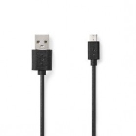 Câble USB | USB 2.0 | USB-A Mâle | USB Micro-B mâle | 480 Mbps | 7.5 W | Plaqué nickel | 1.00 m | Rond | PVC | Noir | étiquette