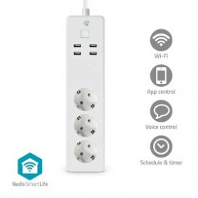 Multiprise SmartLife | Wi-Fi | 3x Prise de terre femelle (CEE 7/3) / 4 x USB | 16 A | 3680 W | 1.80 m | -10 - 40 °C | Android™ /