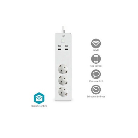 Multiprise SmartLife | Wi-Fi | 3x Prise de terre femelle (CEE 7/3) / 4 x USB | 16 A | 3680 W | 1.80 m | -10 - 40 °C | Android™ /