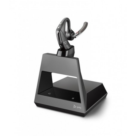 Plantronics Casque Bluetooth mono Voyager 5200 Office , technologie WindSmart, microphones adaptatifs, IPX4, bouton de commande vocale, NFC, station de charge avec USB-A, noir, taille unique