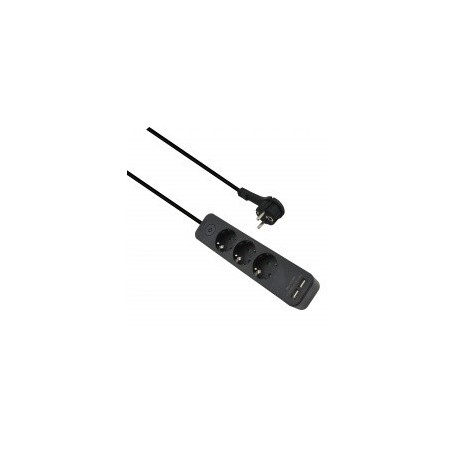 Multiprise ADVANCED - 3 prises - Chargeur USB noir - 1,5 m - Avec interrupteur