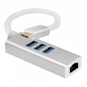 HELOS HUB, USB 3.1 Type-C ™ ST. / 3x USB + RJ45 Gigabit Ethernet, Premium, Silver