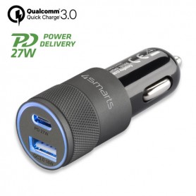 Chargeur de voiture de 4Smart Rapid + avec charge rapide et PD 27W noir