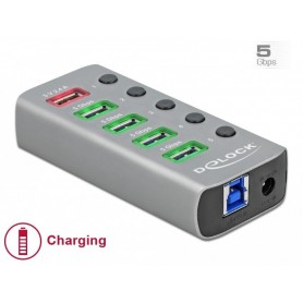 Dellock USB 3.2 Gen 1 Hub avec 4 ports + 1 port de charge rapide avec commutateur