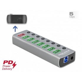 Dellock USB 3.2 Gen 1 Hub avec 7 ports + 1 port de charge rapide + 1 port USB-C ™ PD 3.0