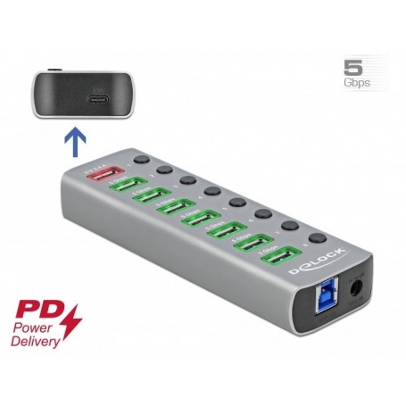 Dellock USB 3.2 Gen 1 Hub avec 7 ports + 1 port de charge rapide + 1 port USB-C ™ PD 3.0