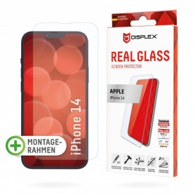  Real Glass pour iPhone 13/13 Pro/14, verre blindé dur (10H), cadre de montage écologique, verre trempé résistant aux rayures, revêtement high-tech anti-traces de doigts, Case Friendly