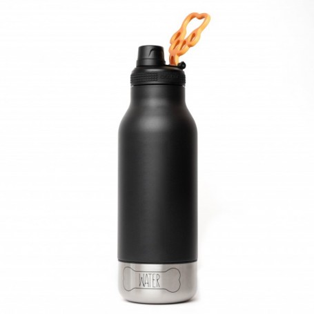 Asobu - Dog Bowl Buddy - Edelstahlflasche avec 2 Näpfen Noir